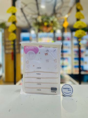 Set 5 khăn sữa Nous Muslin trắng họa tiết gấu (30 x 30cm)