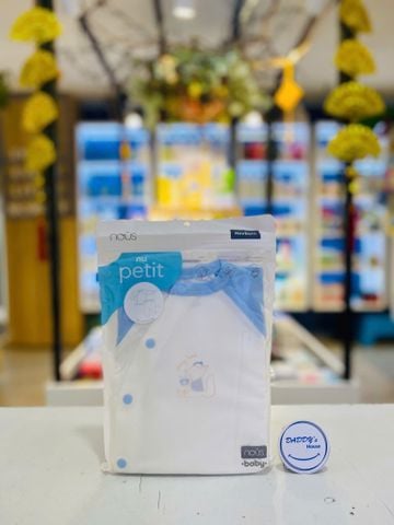 Bộ dài cài lệch Nous trắng phối xanh in họa tiết (NB)
