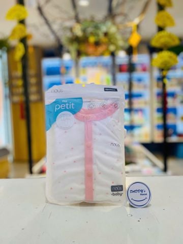 Bộ dài tay Nous áo trắng chấm bi phối quần hồng (NB)