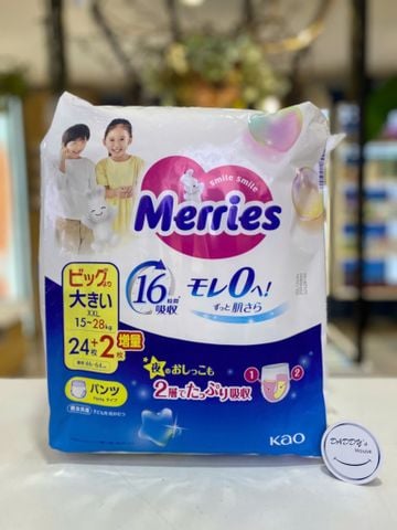 Tã quần Merries size XXL, NĐ - XXL24+2 (15-28kg)