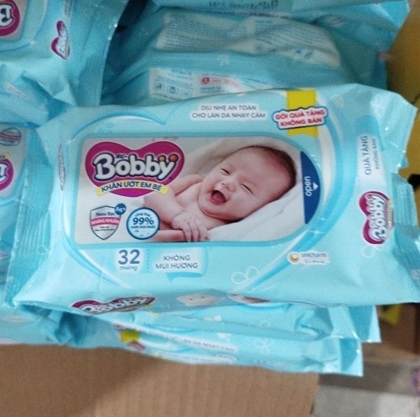 PU-Tiêu dùng. Fragrance Free Wet Wipes Bobby 32 Sheets