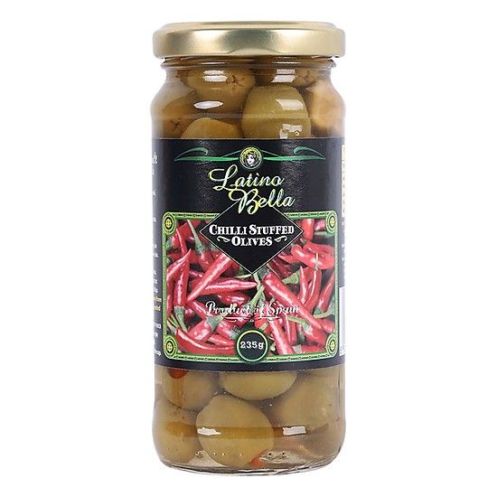 PK- Ô liu xanh nhồi ớt - Chilli Stuffed Olives Latino Bella 235g ( jar )