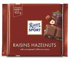 CH- Socola nhân nho khô hạt phỉ - Raisins Hazelnuts Chocolate Ritter Sport 100g ( pack )