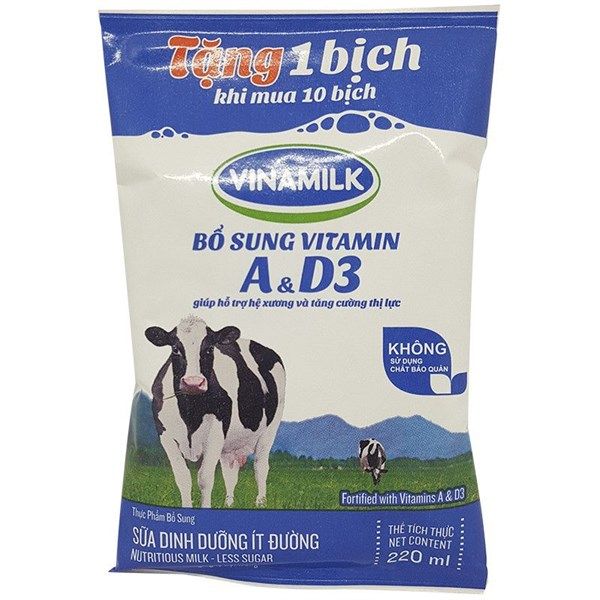 DA.M.F- Sữa tươi ít đường Vinamilk 220ml - Less Sugar UHT Fresh Milk Vinamilk 220ml ( box )