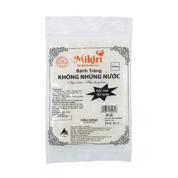 MW- bánh tráng vuông không nhúng nước - Rice Paper Mikiri size 15x20 ( Pack )