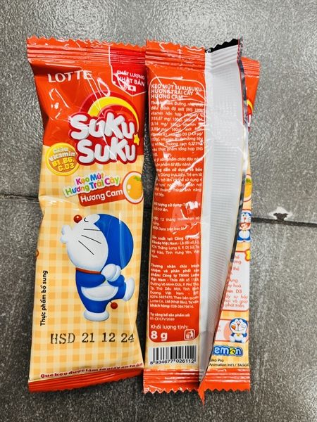 SN.CD- Orange Flavor Lollipop Candy Suku Suku Lotte 8g T5