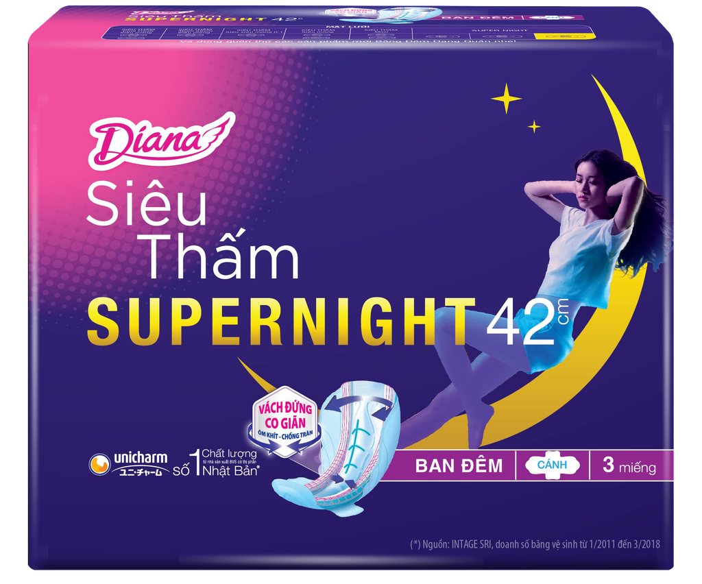 PU.P- Băng vệ sinh ban đêm Diana Super Night chống tràn 42cm - Supernight Tampon Diana 42cm ( pack )