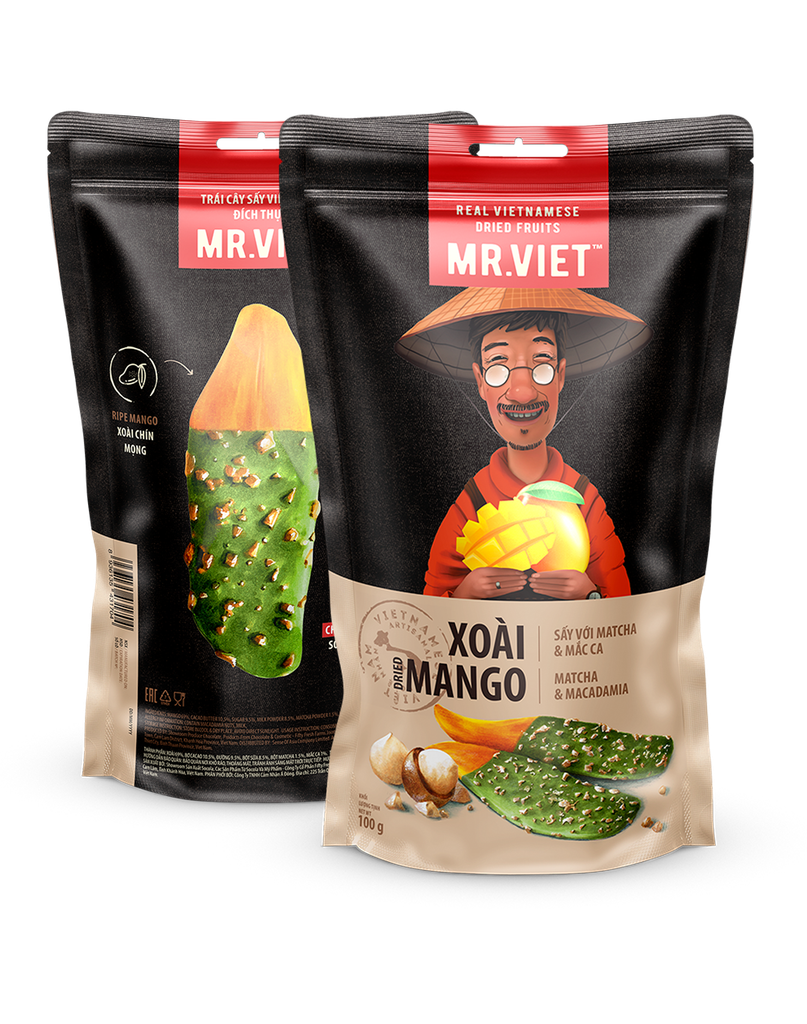 FRD- Xoài sấy trà xanh và hạt macca Mr.Viet - Dried Mango & Matcha Macadamia ( pack )