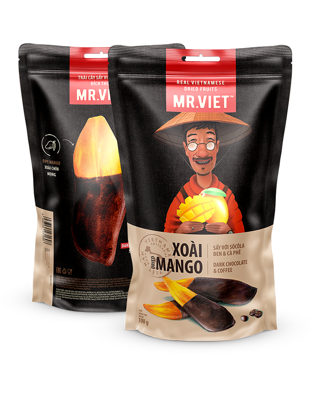 FRD- Xoài sấy socola cà phê Mr.Viet 100g - Dried Mango Dark Chocolate & Coffee ( Pack )