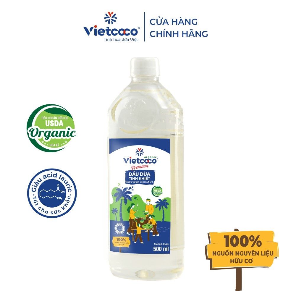 O- Dầu dừa tinh khiết Vietcoco 500ml - Extra Virgin Coconut Oil ( Bottle )