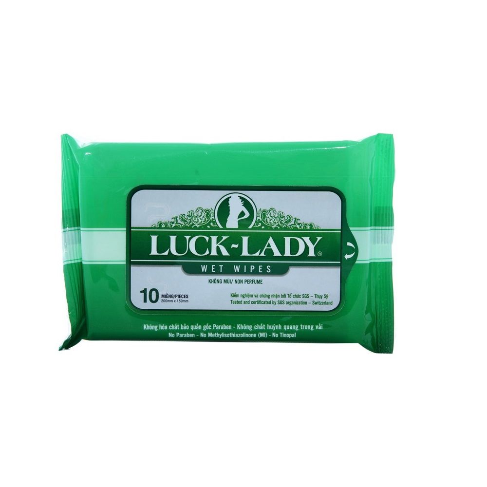PU.H- Khăn ướt không mùi - Non Perfume Wet Wipe Luck Lady 10pcs ( Green ) ( pack )