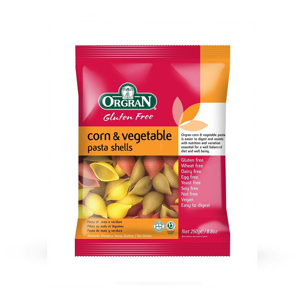 P- Nui sò bắp rau củ Orgran 250g - Corn & Vegetable Pasta Shells (Gói)