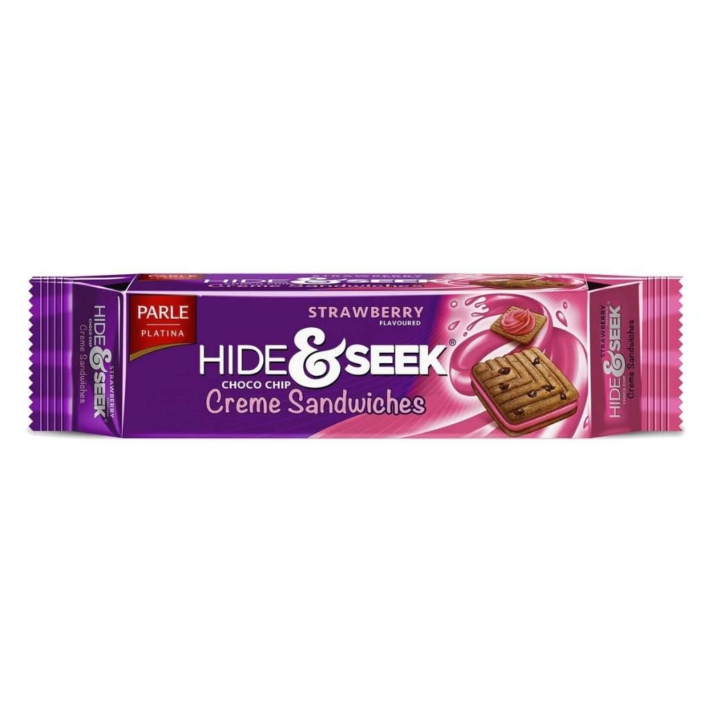 SN.PC- Strawberry Flavor Choco Chip Creme Sandwich Cookies Hide & Seek Parle Platima 112.5g