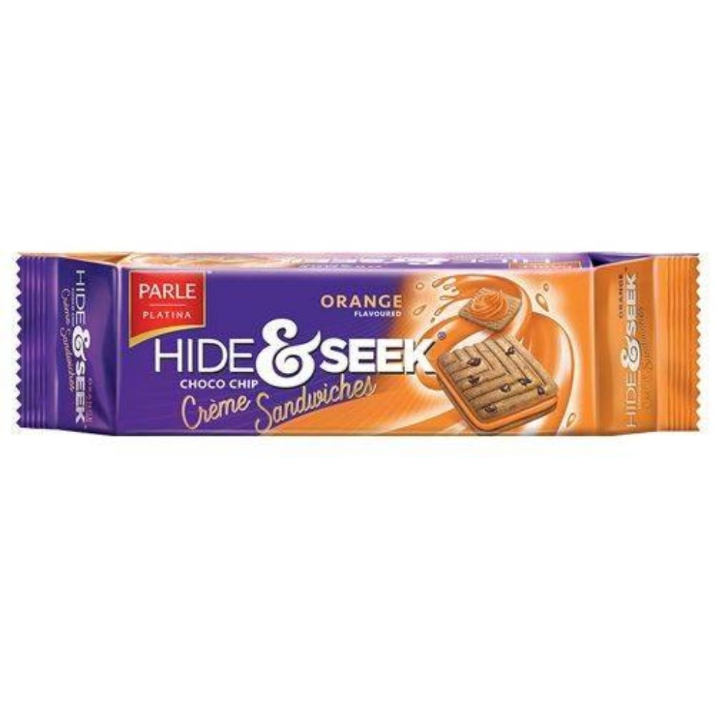 SN.PC- Orange Flavor Choco Chip Creme Sandwich Cookies Hide & Seek Parle Platima 112.5g