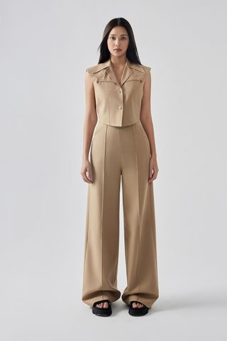 Jalen Cropped Embellished Crepe Top - Crepe Wide leg Pants