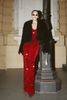 Claret sequined stretch-velvet gown - Nicole faux fur coat - Black - Red