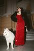 Claret sequined stretch-velvet gown - Nicole faux fur coat - Black - Red