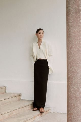 Emilia Single-breasted Taffeta Natural Blazer - Letty Stretch-crepe Vest - Andrea Stretch-crepe Maxi Skirt