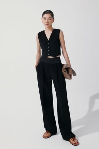 Simone Pleated Satin-trimmed Stretch-crepe Wide-leg Pants