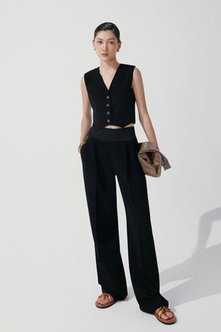 Letty Stretch-crepe Vest - Simone Pleated Satin-trimmed Stretch-crepe Wide-leg Pants