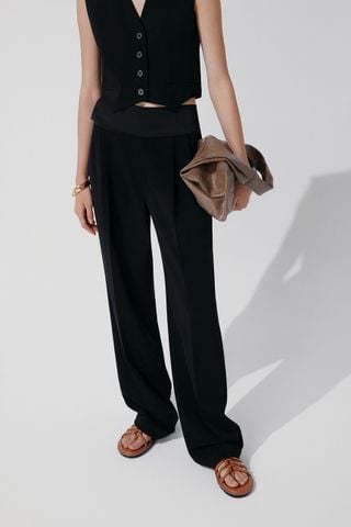 Letty Stretch-crepe Vest - Simone Pleated Satin-trimmed Stretch-crepe Wide-leg Pants
