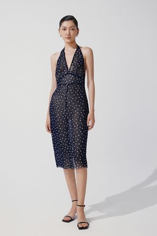 Dawnty Polka-dot Halterneck Midi Dress