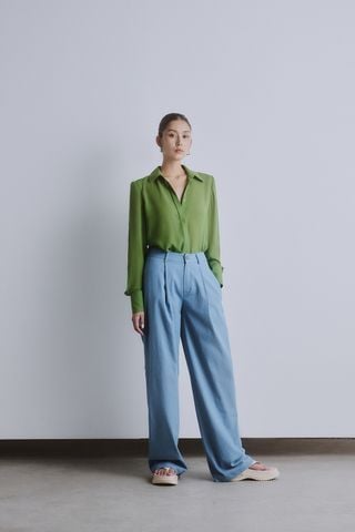 Inna Chiffon Shirt - Pleated Denim Wide-leg Pants