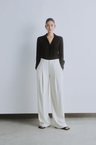 Inna Chiffon Shirt - Pleated Twill Wide-leg Pants