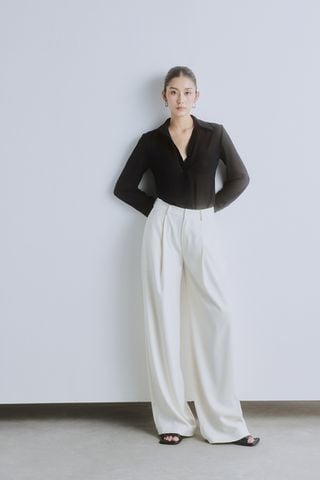 Pleated Twill Wide-leg Pants