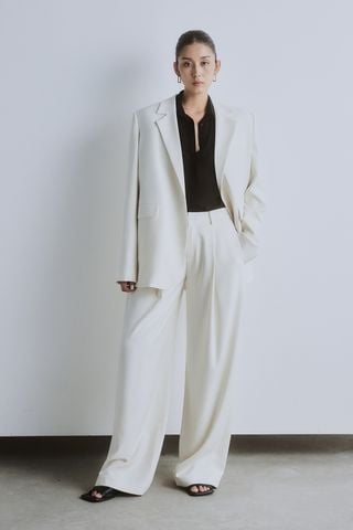 Relais Twill Blazer - Inna Chiffon Shirt - Pleated Twill Wide-leg Pants