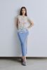 Short-sleeve Denim Blazer without Lepels - Floral Crinkled-chiffon Top -Cut-out Denim Midi Skirt