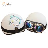 Mũ Bảo Hiểm Nửa Đầu Màu Trắng Nhám Họa Tiết Kèm Kính Phi Công B'COLOR