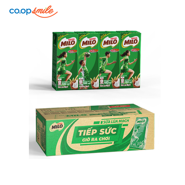 Thực phẩm bổ sung sữa lúa mạch Milo hộp giấy thùng 48x180ml