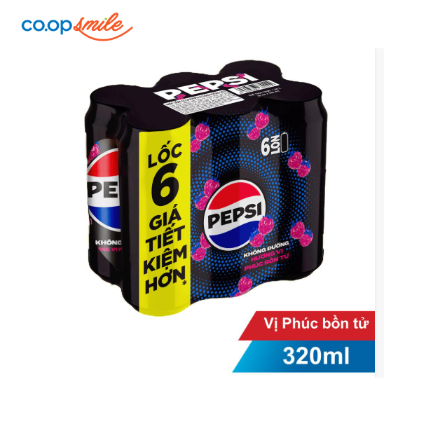 Nước giải khát Pepsi zero calo phúc bồn tử lốc 6x320ml