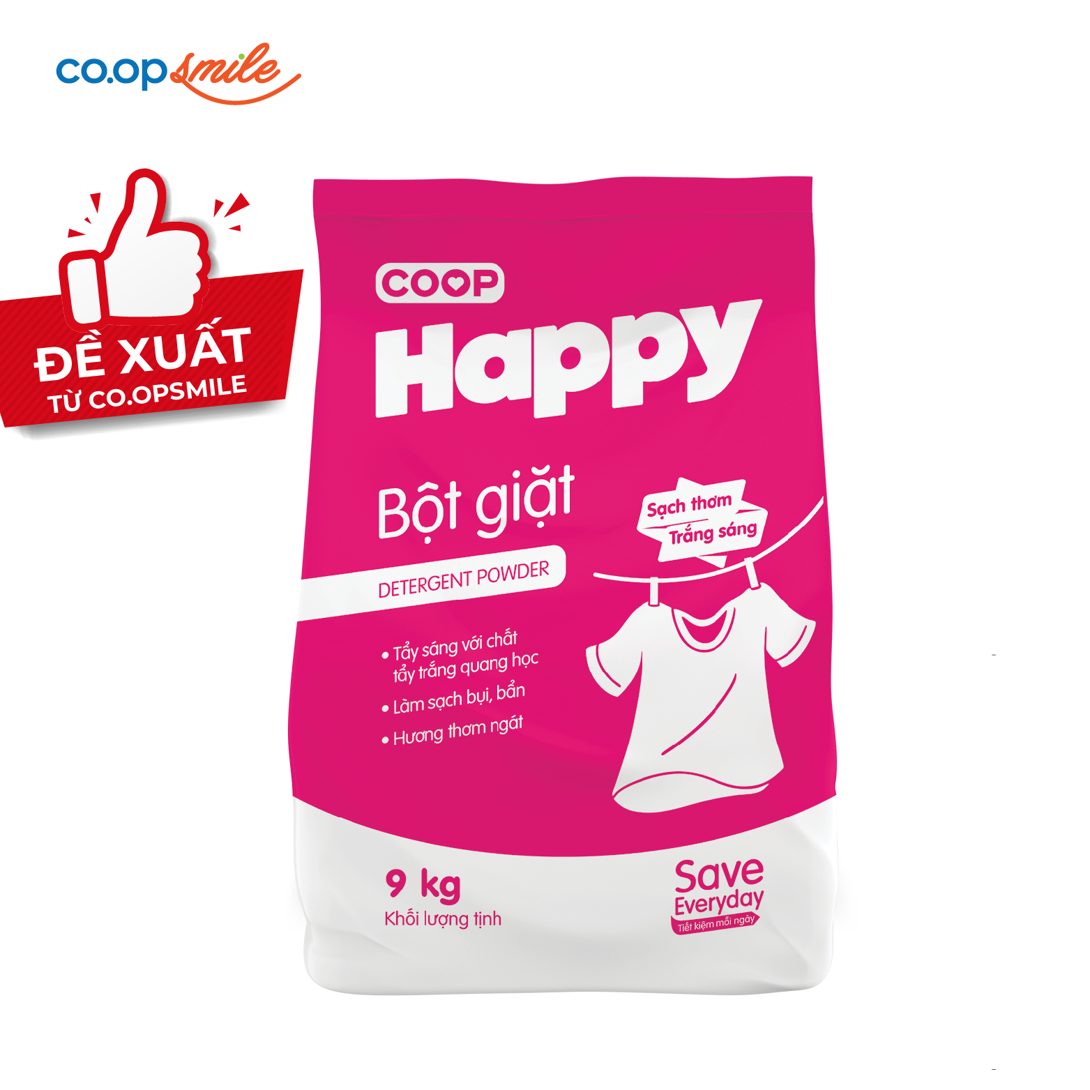 Bột giặt sạch thơm Co.op Happy 9kg