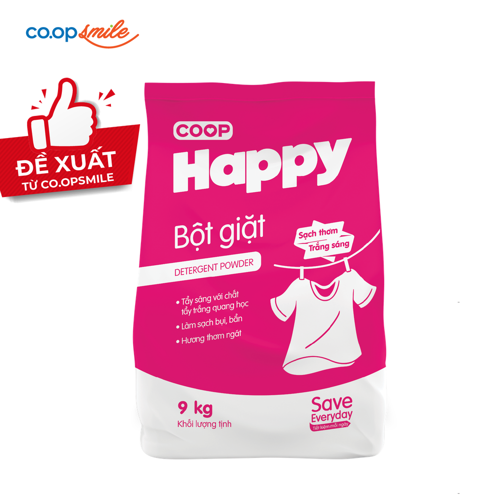 Bột giặt sạch thơm Co.op Happy 9kg