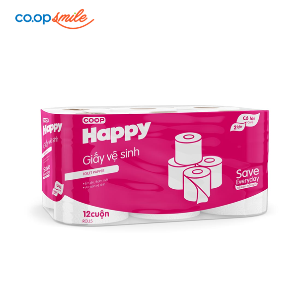 Giấy vệ sinh Co.op Happy 2 lớp lốc 12