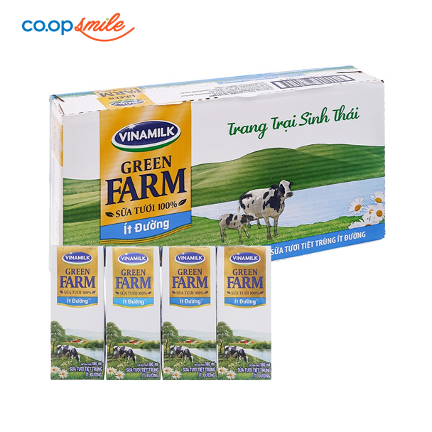Sữa tươi tiệt trùng Vinamilk Green Farm ít đường thùng 48x180ml