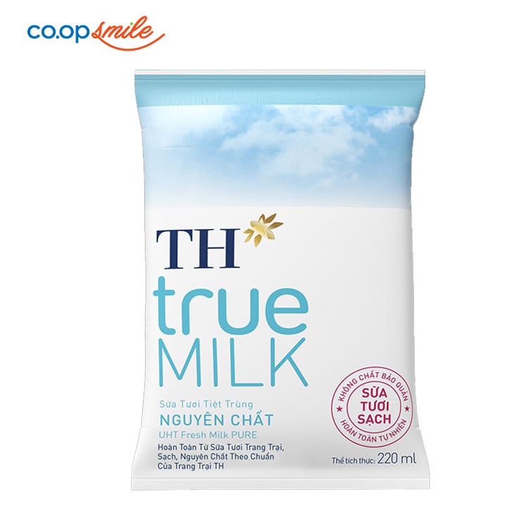 Sữa tươi tiệt trùng TH nguyên chất gói 220ml