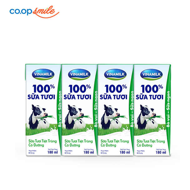 Sữa tươi tiệt trùng Vinamilk 100% có đường lốc 4x180ml