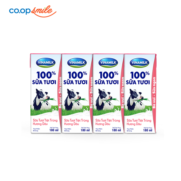 Sữa tươi tiệt trùng Vinamilk 100% dâu lốc 4x180ml