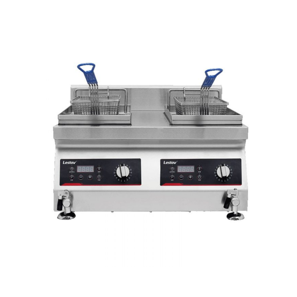 LESTOV Induction Deep Fryer Tabletop 2 Baskets 8Lx2 (Cover)