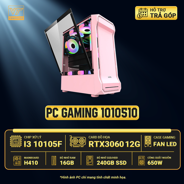 MÁY BỘ GAMING 1010510: I3 10105F/H410/16G/240G/650W/RTX3060 12G