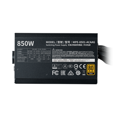 Nguồn máy tính COOLERMASTER 850W MWE V2 80 Plus Gold Non Modular 850W Đen/Black