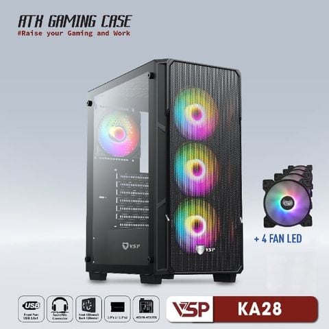 Vỏ case VSP KA28 4F ( Sẵn 4 Fan ) Đen/Black