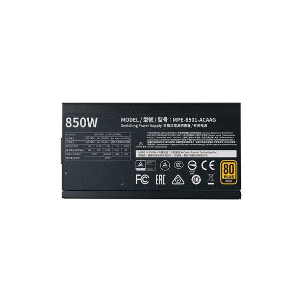 Nguồn máy tính COOLERMASTER MWE 80 Plus Gold 850 V2 Full Modular 850W Đen/Black