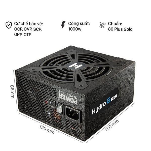 Nguồn máy tính FSP HYDRO G PRO 80 Plus Gold PCIE 5 ATX Full Modular 1000W Đen/Black