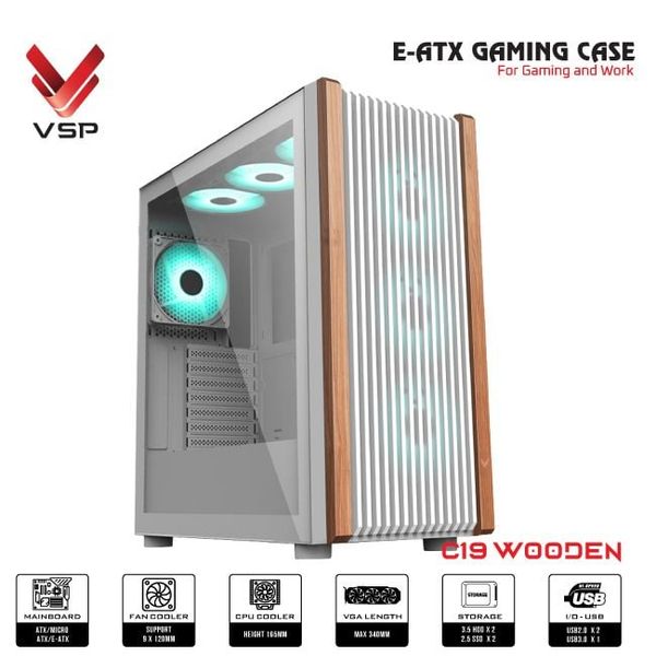 Vỏ case VSP C19 Woonden ( Không Fan ) | ATX Đen/ Black