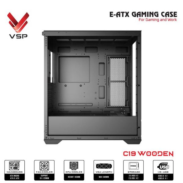 Vỏ case VSP C19 Woonden ( Không Fan ) | ATX Đen/ Black