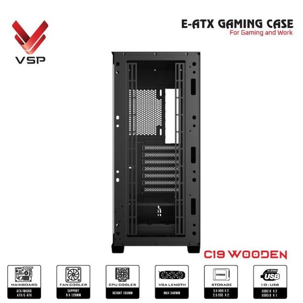 Vỏ case VSP C19 Woonden ( Không Fan ) | ATX Đen/ Black